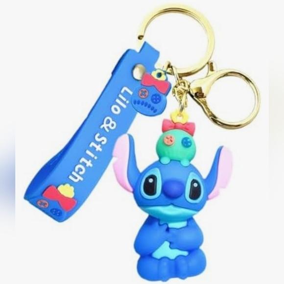 Lilo and Stitch Silicone Stitch and Scrump Keychain in Blue Multi and Gold NWT - Picture 2 of 4